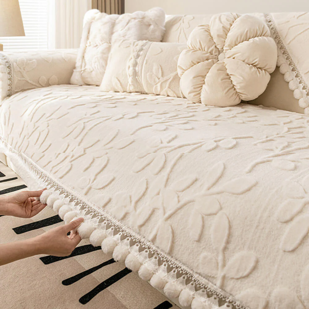 Housse de canapé antidérapante en peluche décorative élégante en jacquard de branche - Image 3