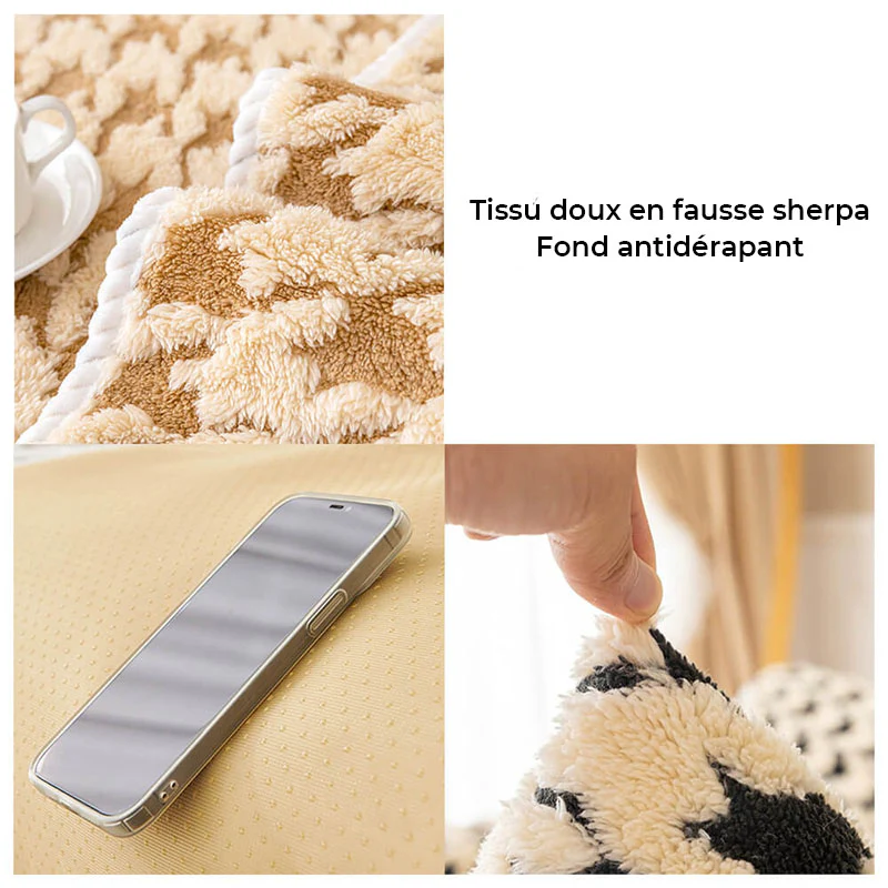 Housse de canapé antidérapante en peluche pied-de-poule - Image 5