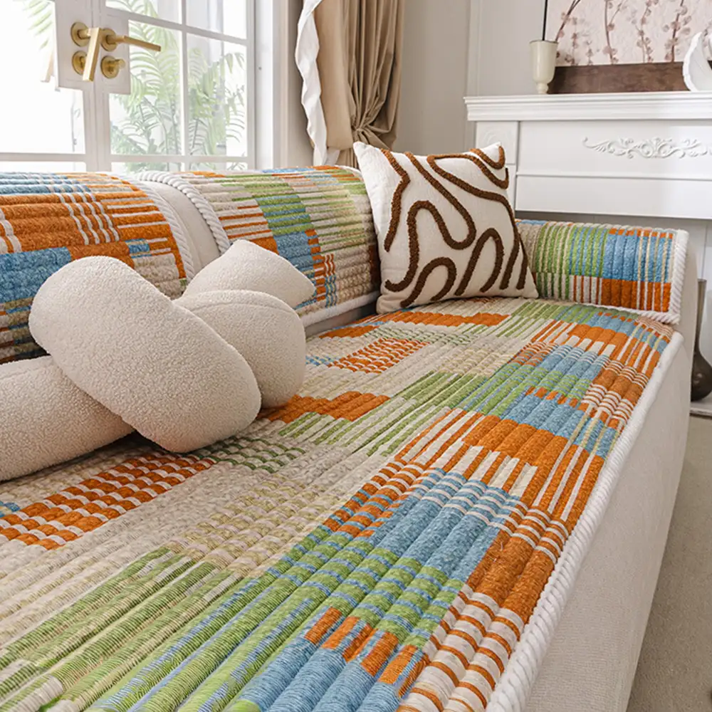 Housse canapé confortable avec lignes artistiques et matelassage, protection antidérapante. - Image 11