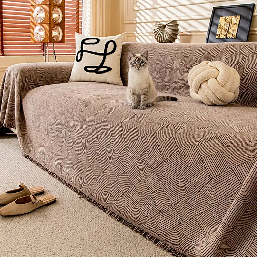 Housse de canapé en chenille à motif ligneux, confortable et résistante aux éraflures - Image 11