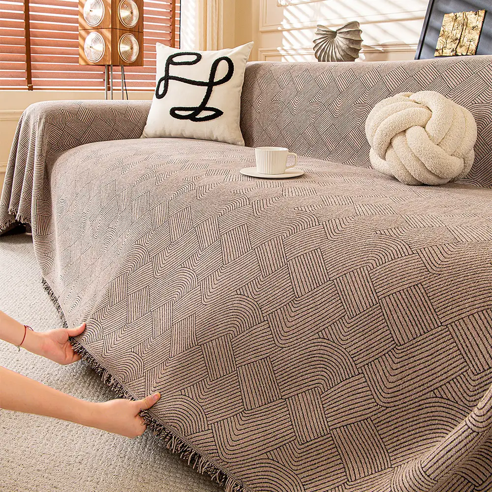 Housse de canapé en chenille à motif ligneux, confortable et résistante aux éraflures - Image 8