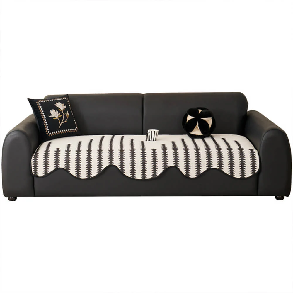Housse de canapé en chenille à rayures chevron modernes et bords ondulés - Image 12