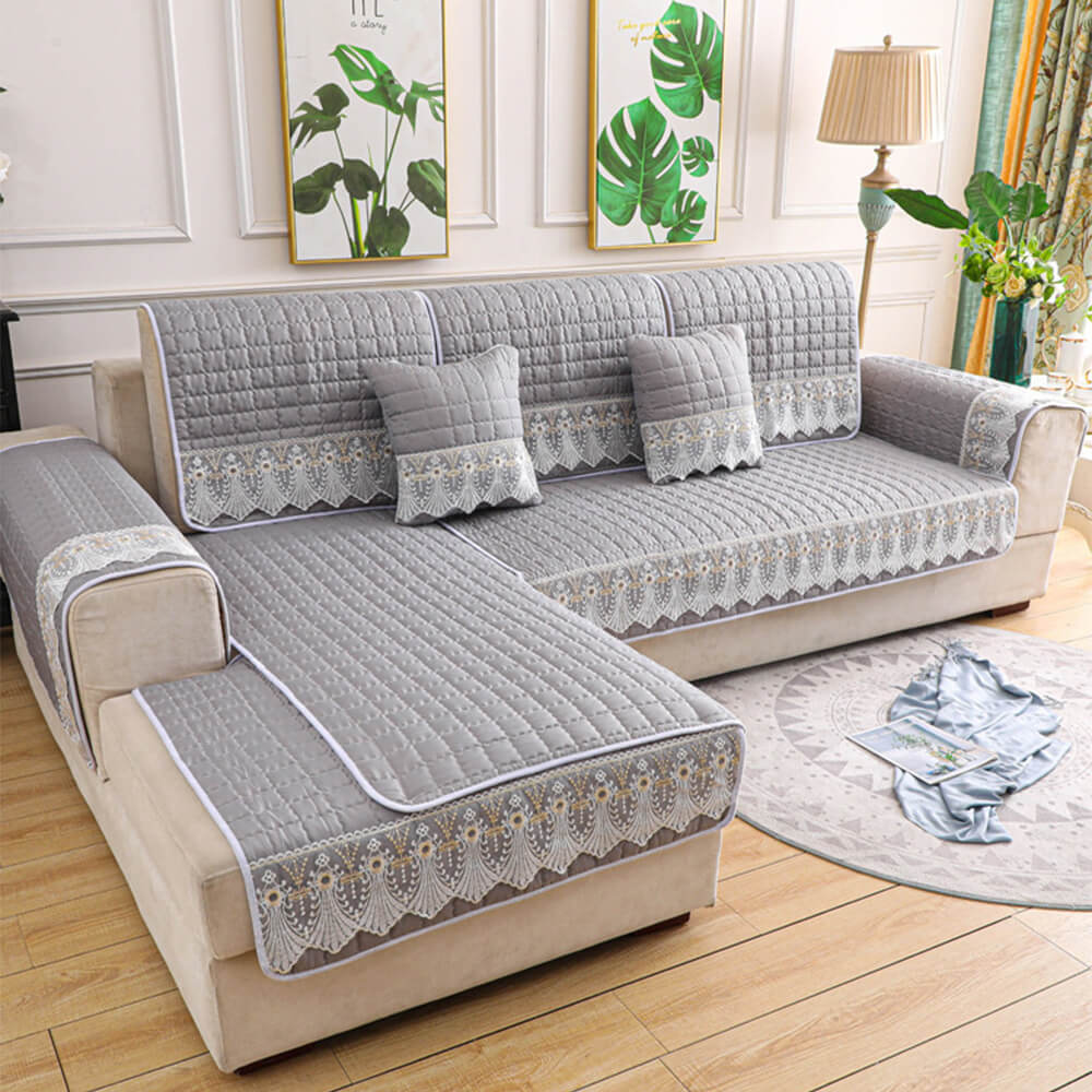 Housse de canapé en dentelle brodée matelassée de luxe antidérapante - Image 12