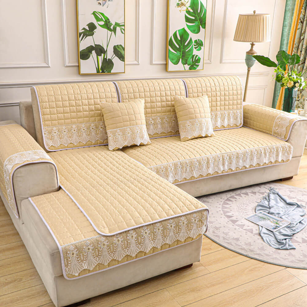 Housse de canapé en dentelle brodée matelassée de luxe antidérapante - Image 13