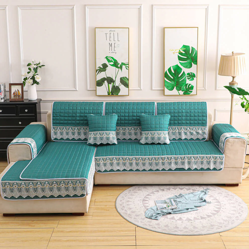 Housse de canapé en dentelle brodée matelassée de luxe antidérapante - Image 14