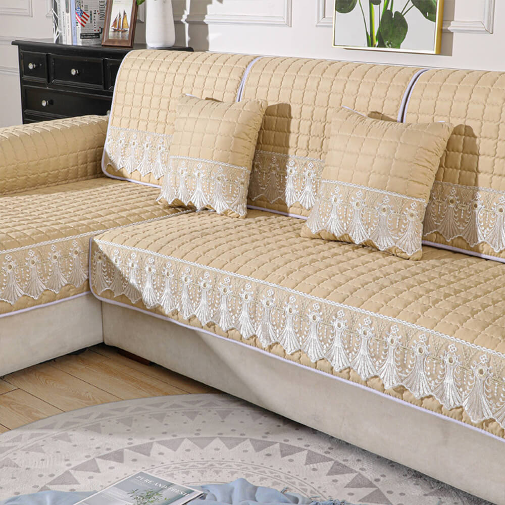 Housse de canapé en dentelle brodée matelassée de luxe antidérapante - Image 3