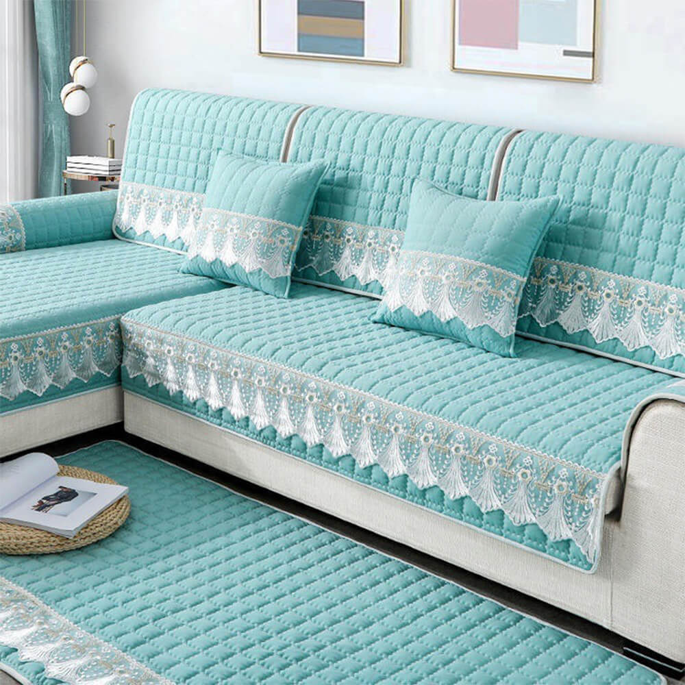 Housse de canapé en dentelle brodée matelassée de luxe antidérapante - Image 4