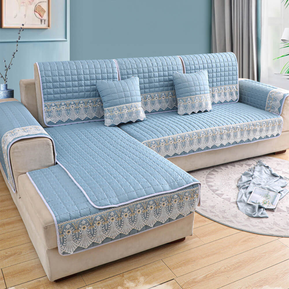Housse de canapé en dentelle brodée matelassée de luxe antidérapante - Image 5
