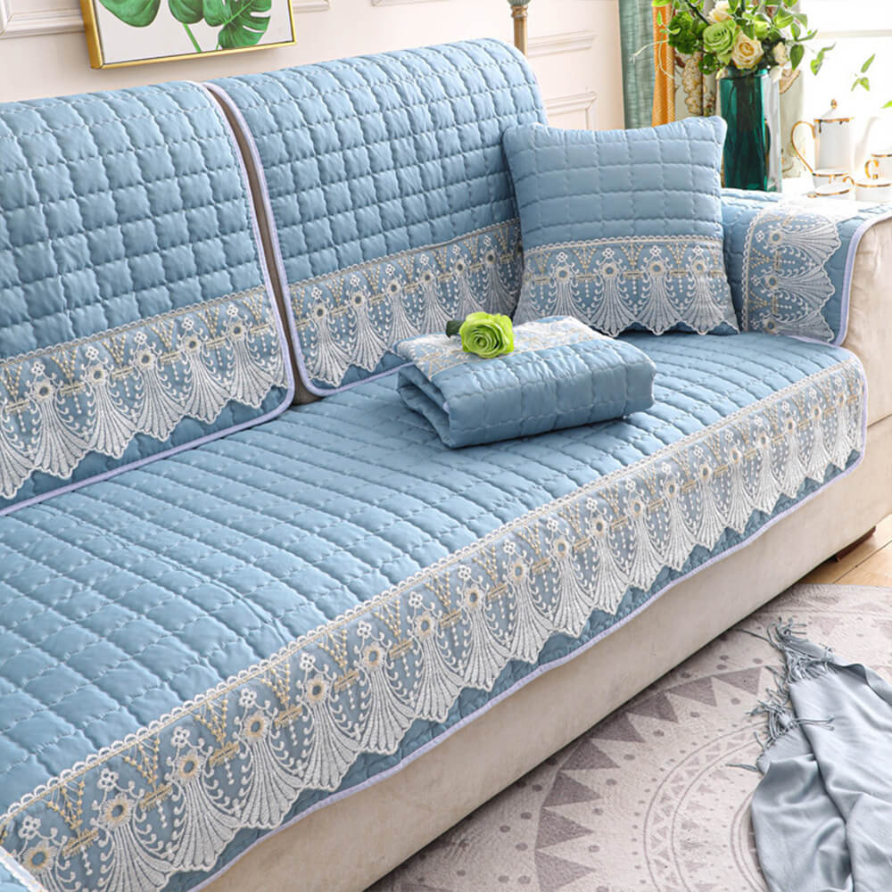 Housse de canapé en dentelle brodée matelassée de luxe antidérapante - Image 6