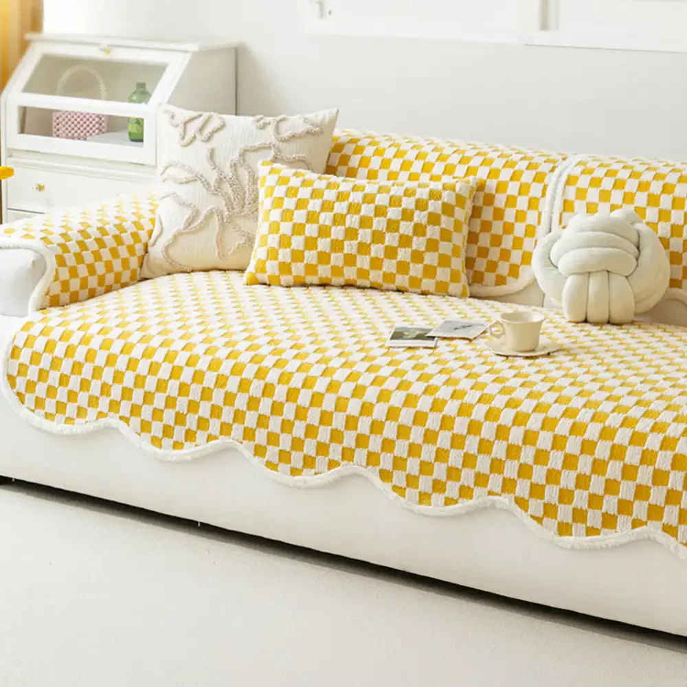 Housse de canapé en peluche à damier classique, confortable, résistante aux rayures et antidérapante. - Image 10