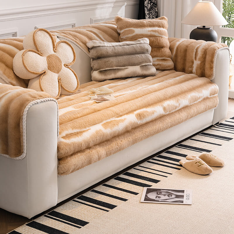 Housse de canapé en peluche à rayures de couleur dégradée - Image 11