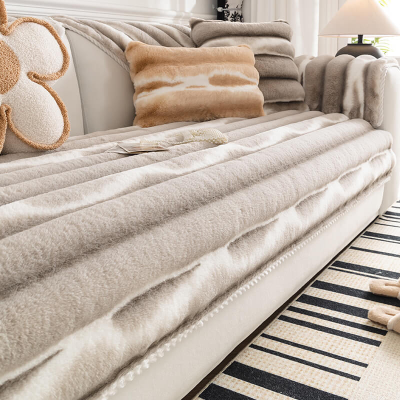 Housse de canapé en peluche à rayures de couleur dégradée - Image 3