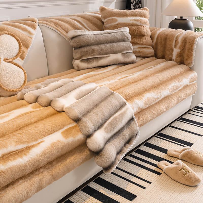 Housse de canapé en peluche à rayures de couleur dégradée - Image 4