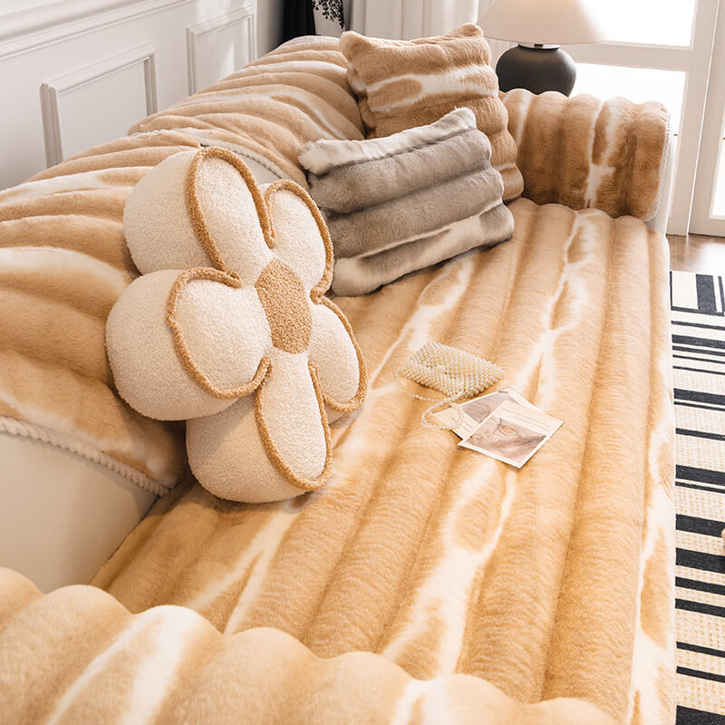 Housse de canapé en peluche à rayures de couleur dégradée - Image 5