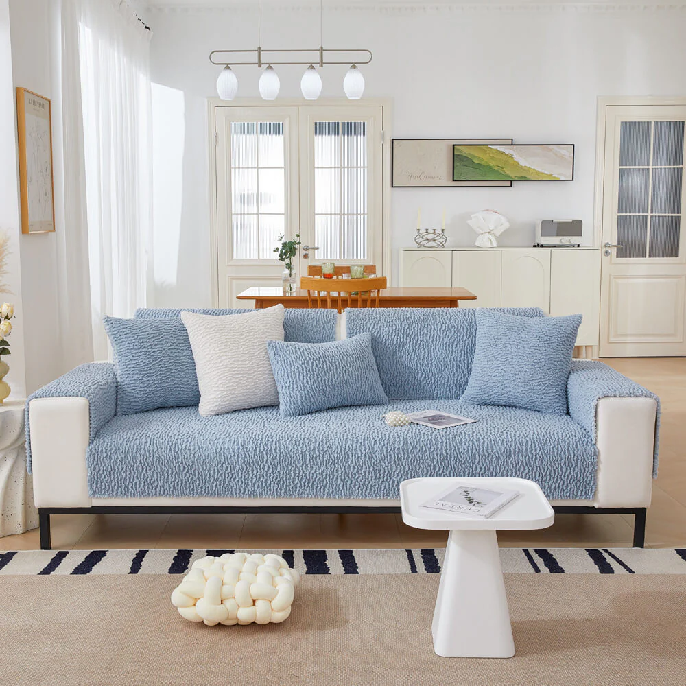 Housse de canapé en polaire anti-griffes de couleur crème - Image 10