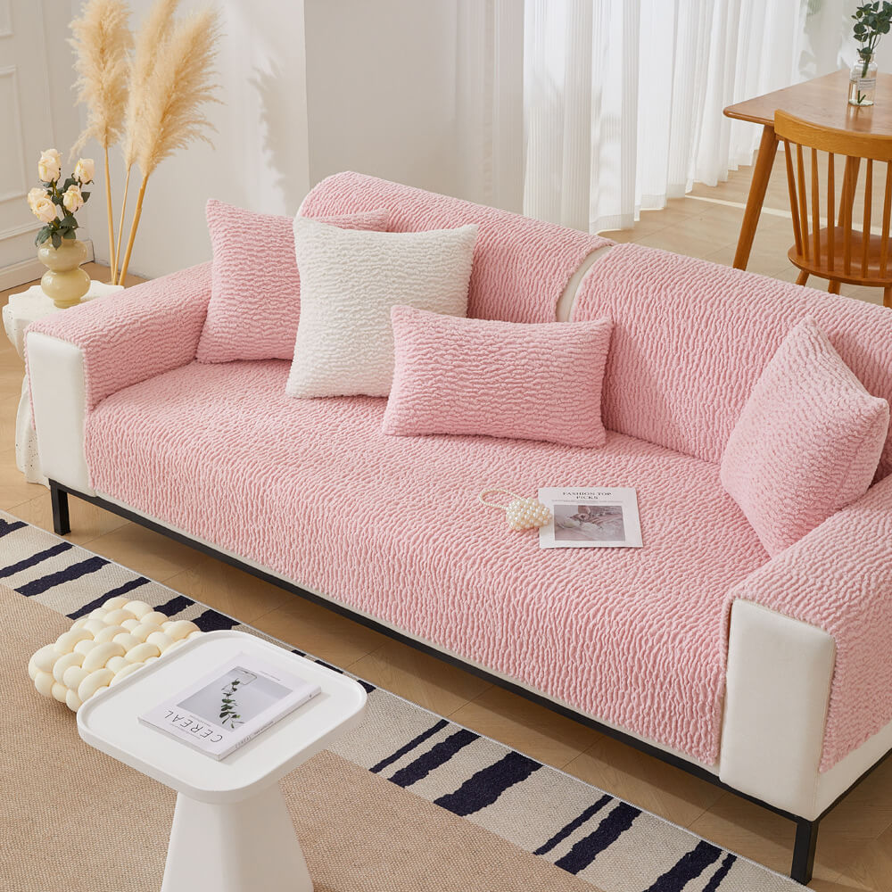 Housse de canapé en polaire anti-griffes de couleur crème - Image 11