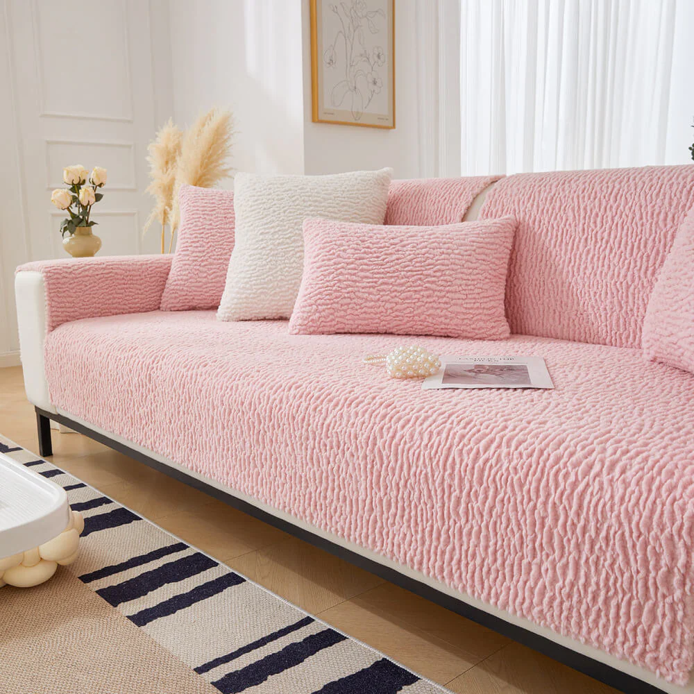 Housse de canapé en polaire anti-griffes de couleur crème - Image 12