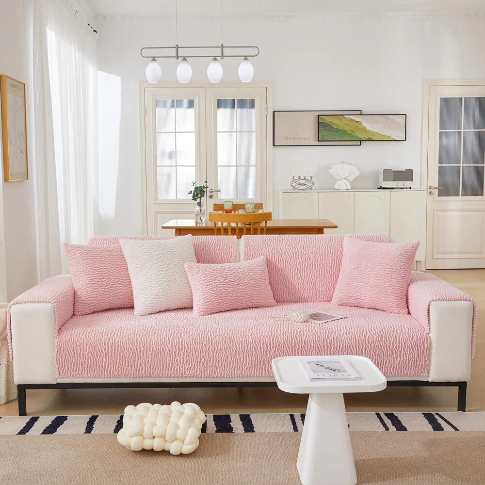 Housse de canapé en polaire anti-griffes de couleur crème - Image 13