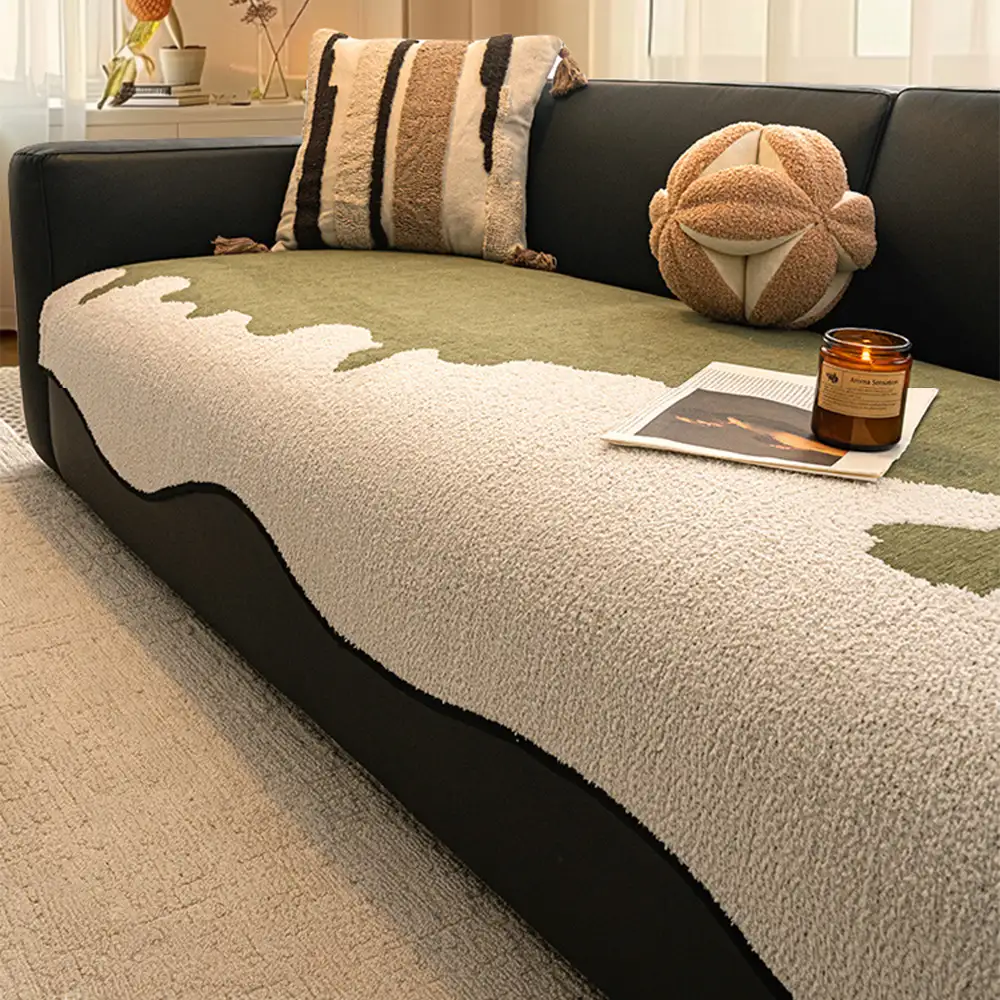 Housse de canapé non glissante en chenille contrastée irrégulière et stylée, résistant aux rayures. - Image 11