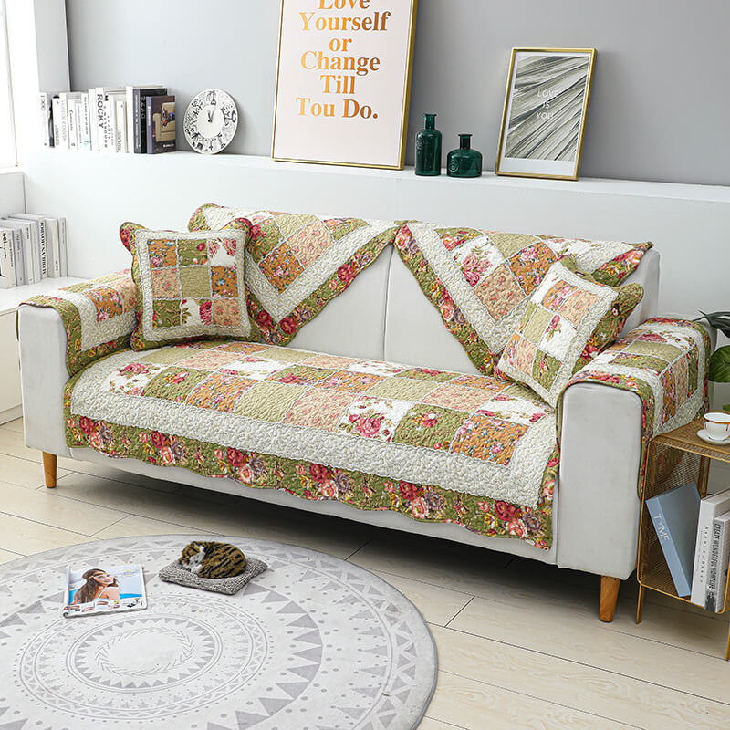 Housse de canapé vintage en coton à fleurs - Image 7