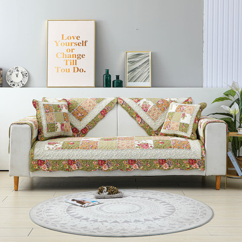 Housse de canapé vintage en coton à fleurs - Image 9