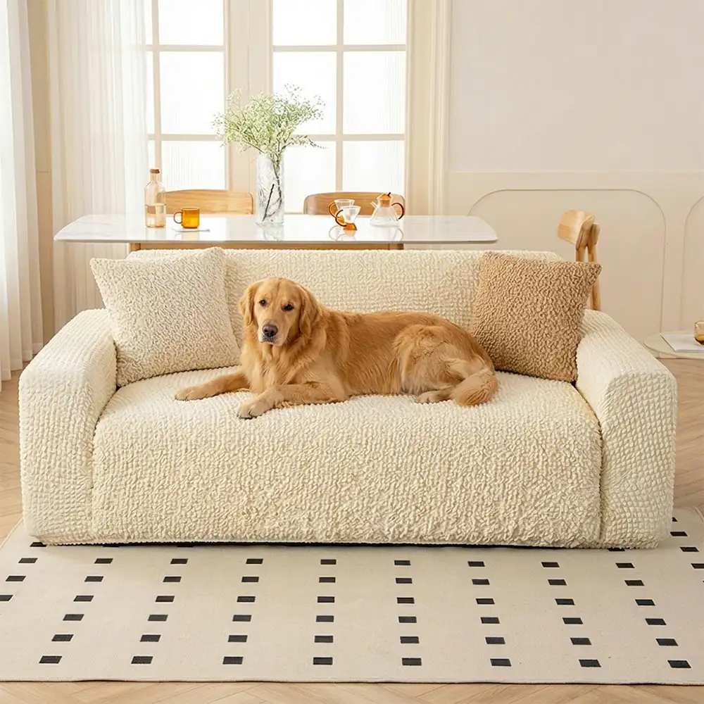 Housse de canapé extensible magique en seersucker et respirant, style crème, à couverture complète. - Image 10