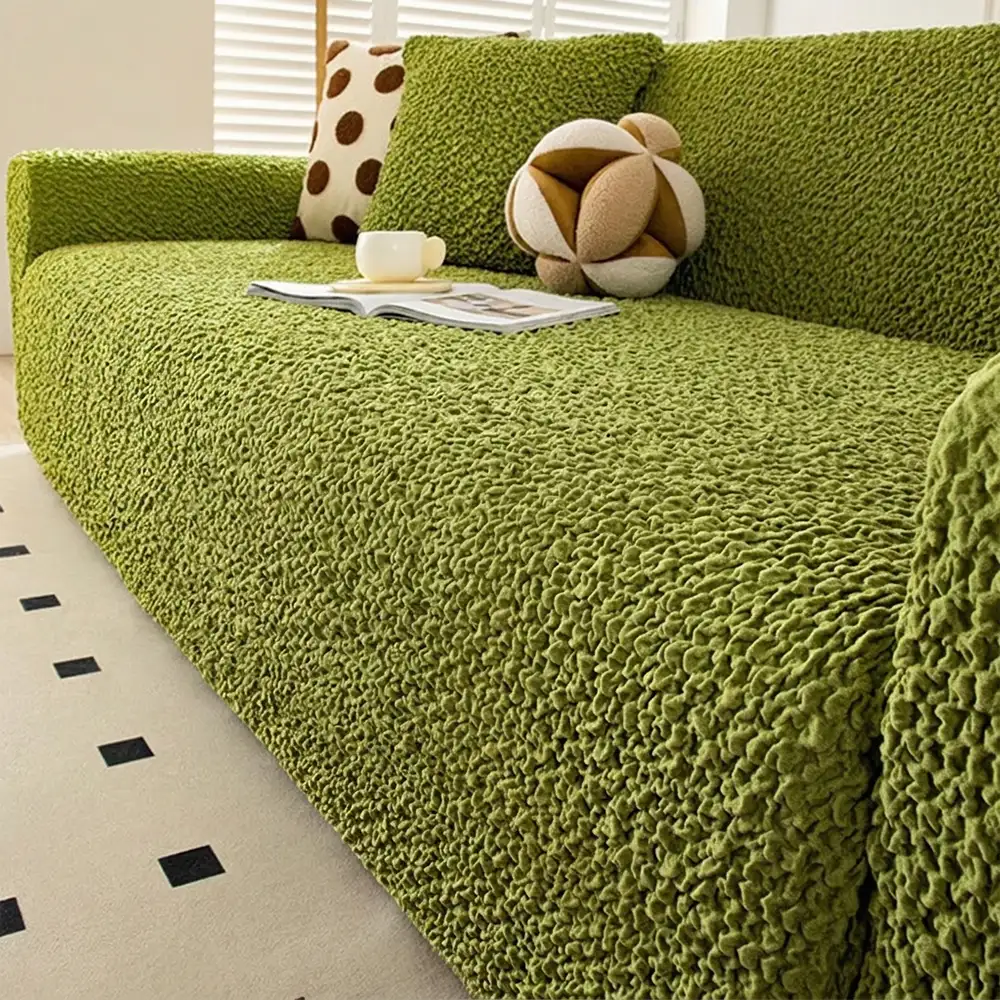 Housse de canapé extensible magique en seersucker et respirant, style crème, à couverture complète. - Image 13