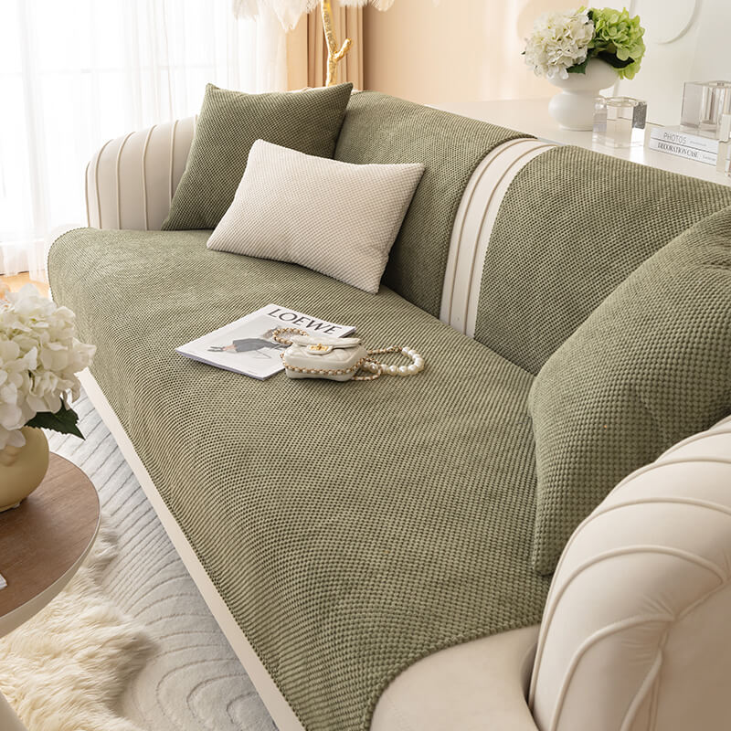 Housse de canapé en peluche de couleur unie simple - Image 10