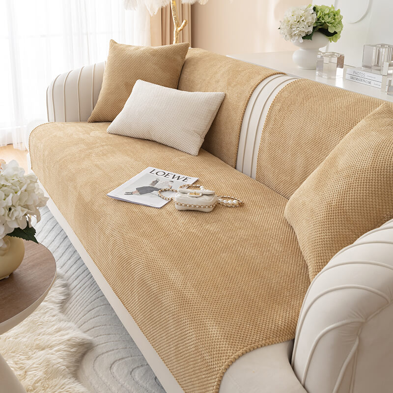 Housse de canapé en peluche de couleur unie simple - Image 11