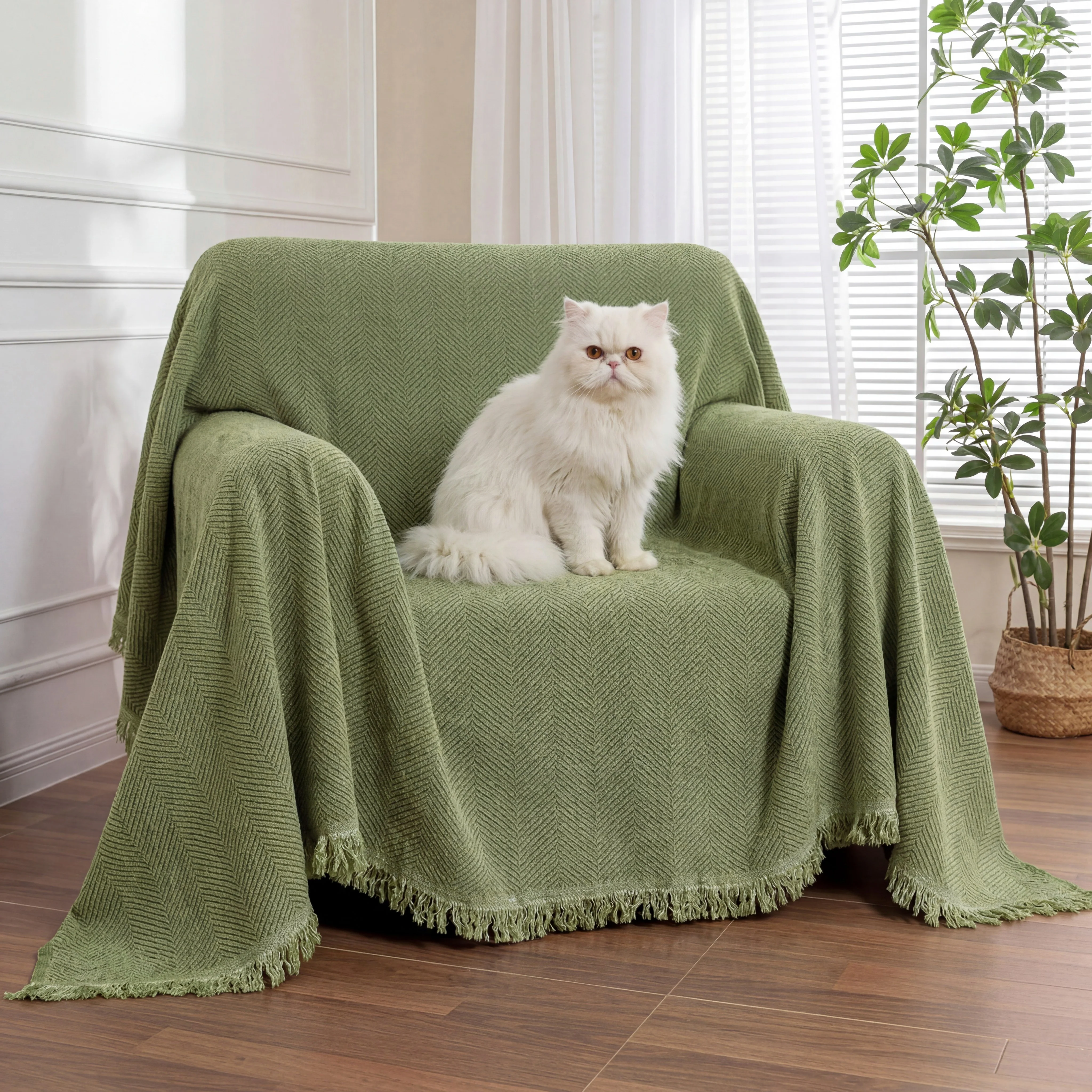 Housse de fauteuil plaid pour canapé en chenille à chevrons et glands - Image 11