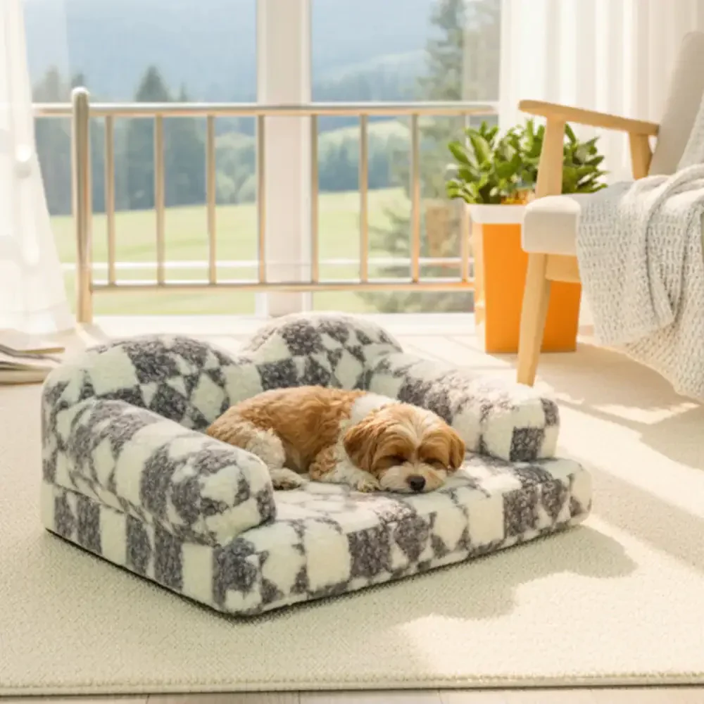 Lit pour chien en peluche thermique amovible et lavable à motif géométrique - Image 3