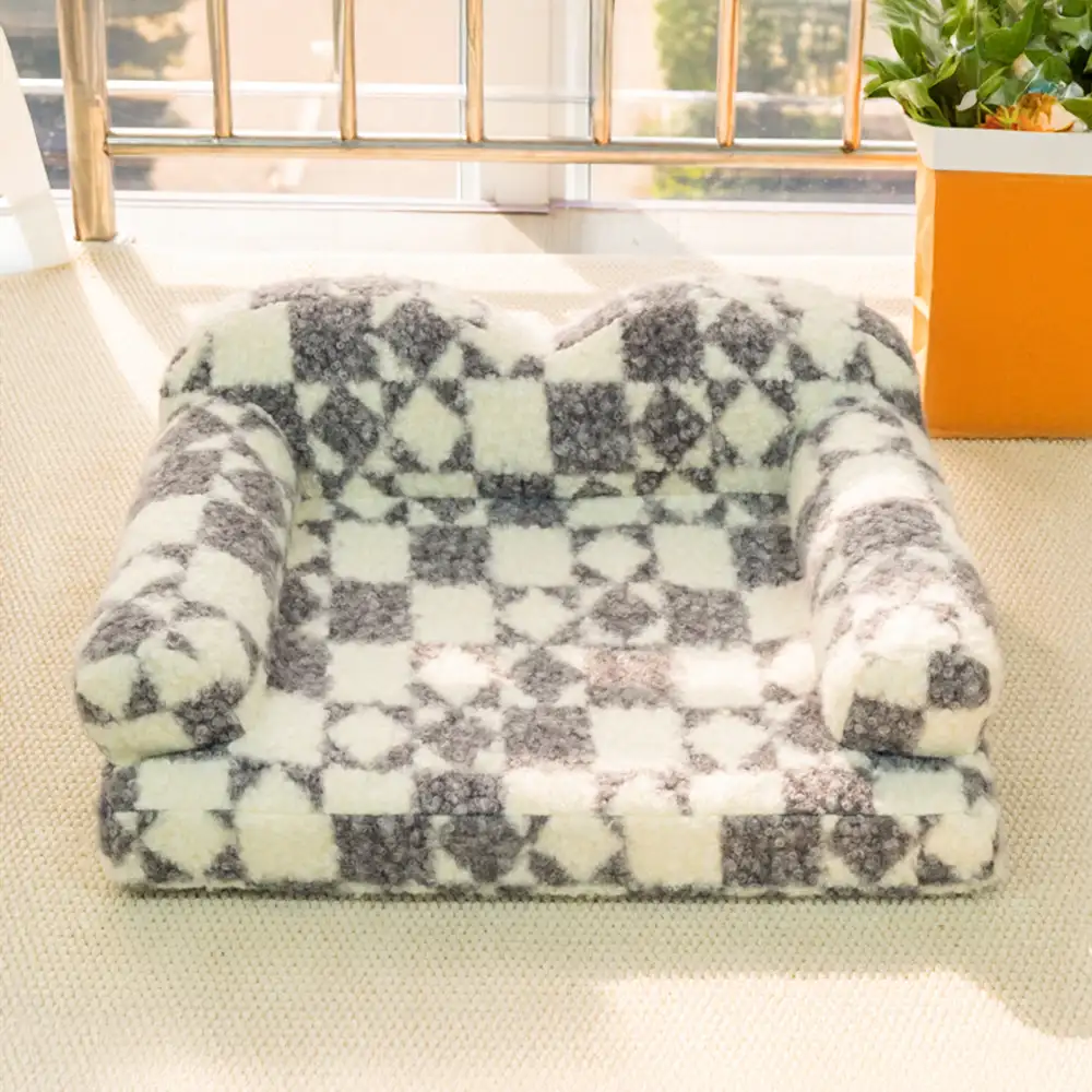 Lit pour chien en peluche thermique amovible et lavable à motif géométrique - Image 5