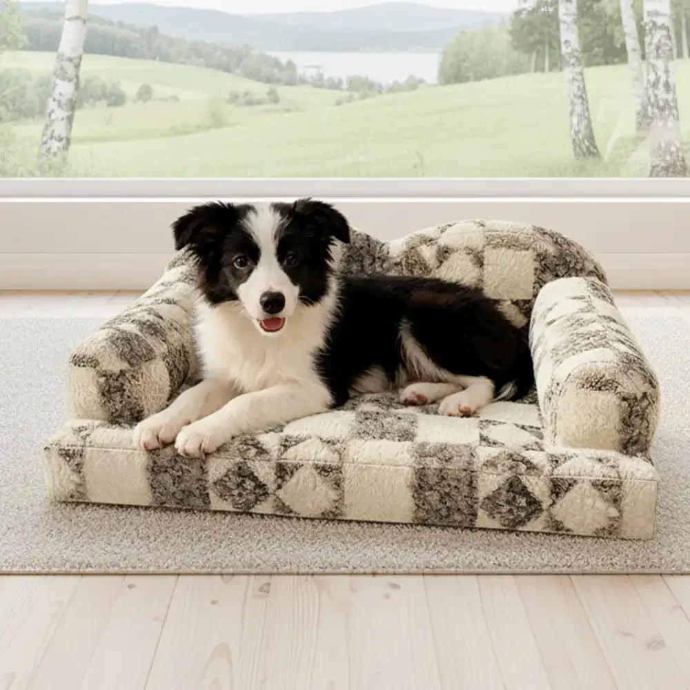 Lit pour chien en peluche thermique amovible et lavable à motif géométrique - Image 6