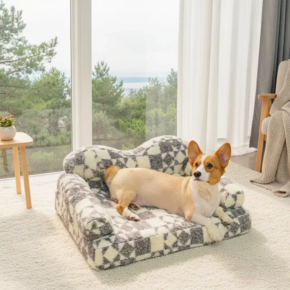 Lit pour chien en peluche thermique amovible et lavable à motif géométrique - Image 7