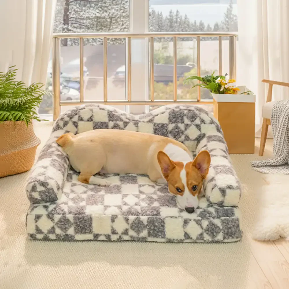Lit pour chien en peluche thermique amovible et lavable à motif géométrique - Image 8