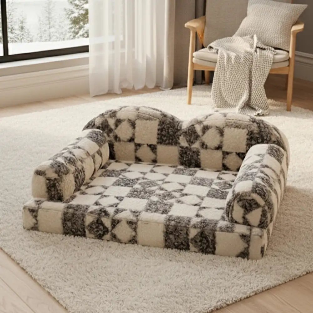 Lit pour chien en peluche thermique amovible et lavable à motif géométrique - Image 9