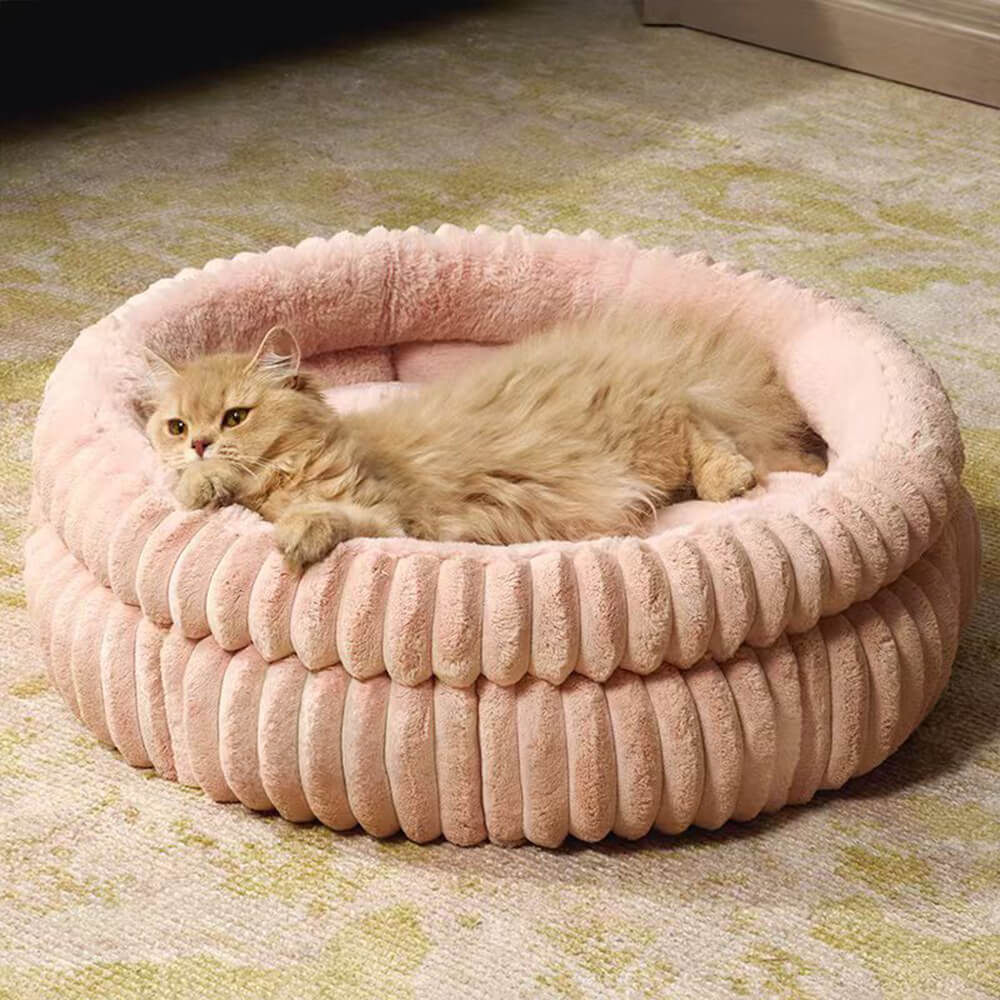 Lit rond minimaliste en fausse fourrure de lapin pour chien et chat en velours doux - Image 2
