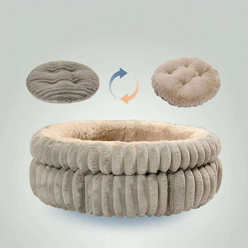 Lit rond minimaliste en fausse fourrure de lapin pour chien et chat en velours doux - Image 3