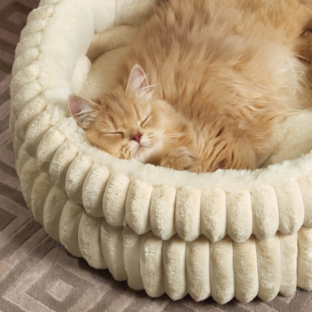 Lit rond minimaliste en fausse fourrure de lapin pour chien et chat en velours doux - Image 4