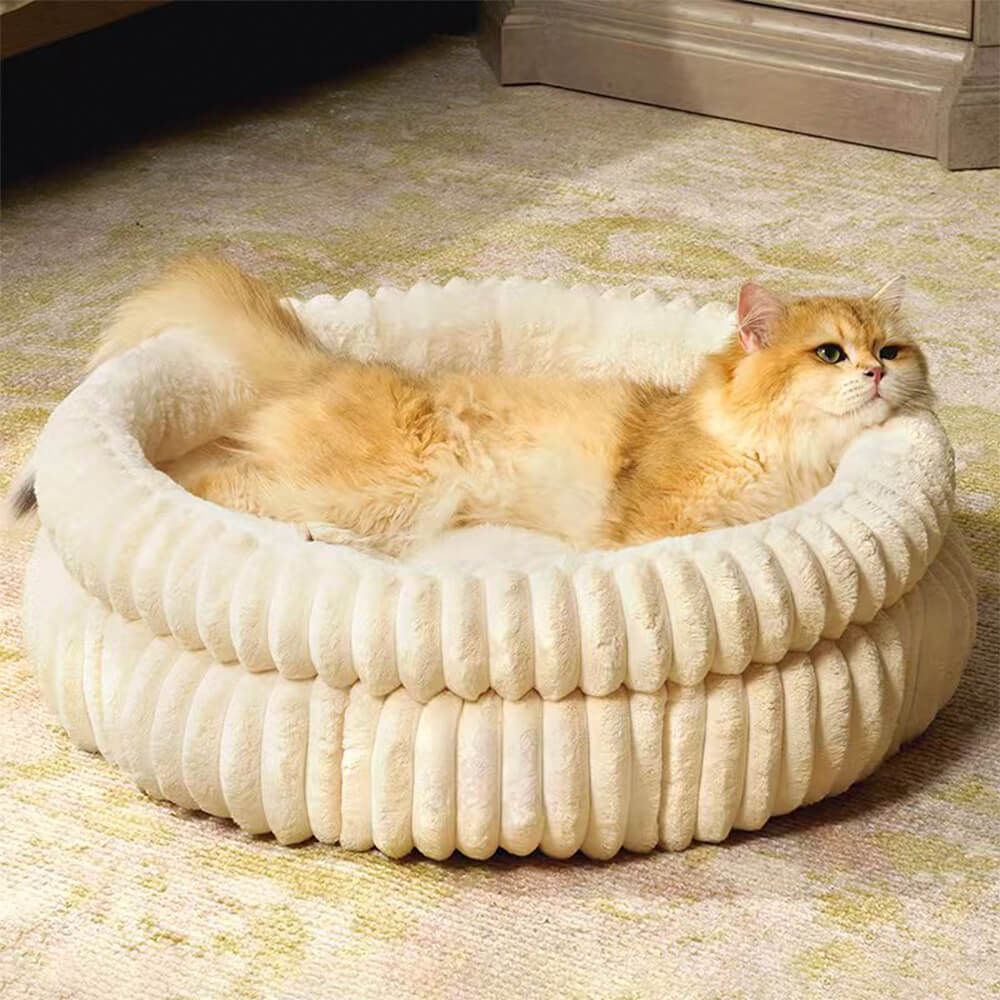 Lit rond minimaliste en fausse fourrure de lapin pour chien et chat en velours doux - Image 5