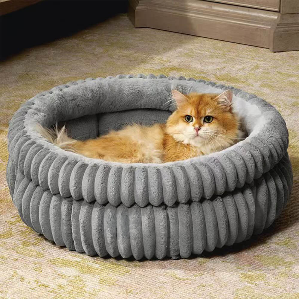Lit rond minimaliste en fausse fourrure de lapin pour chien et chat en velours doux - Image 6