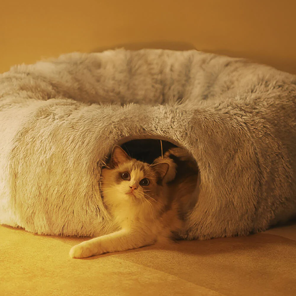 Lit tunnel d'intérieur pour chat rond et doux pliable 2 en 1 - Image 10
