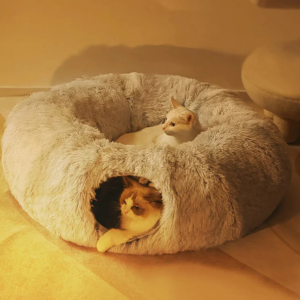Lit tunnel d'intérieur pour chat rond et doux pliable 2 en 1 - Image 11