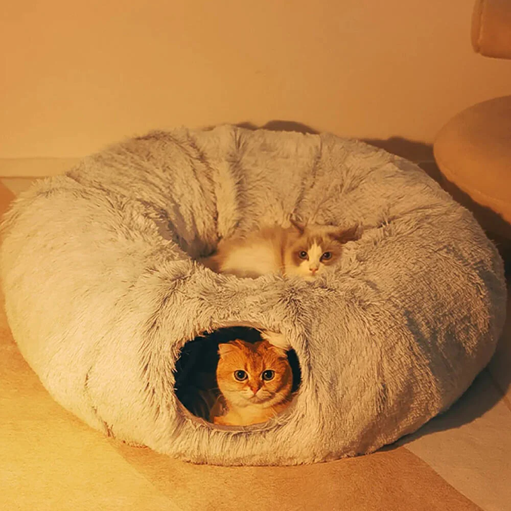 Lit tunnel d'intérieur pour chat rond et doux pliable 2 en 1 - Image 12
