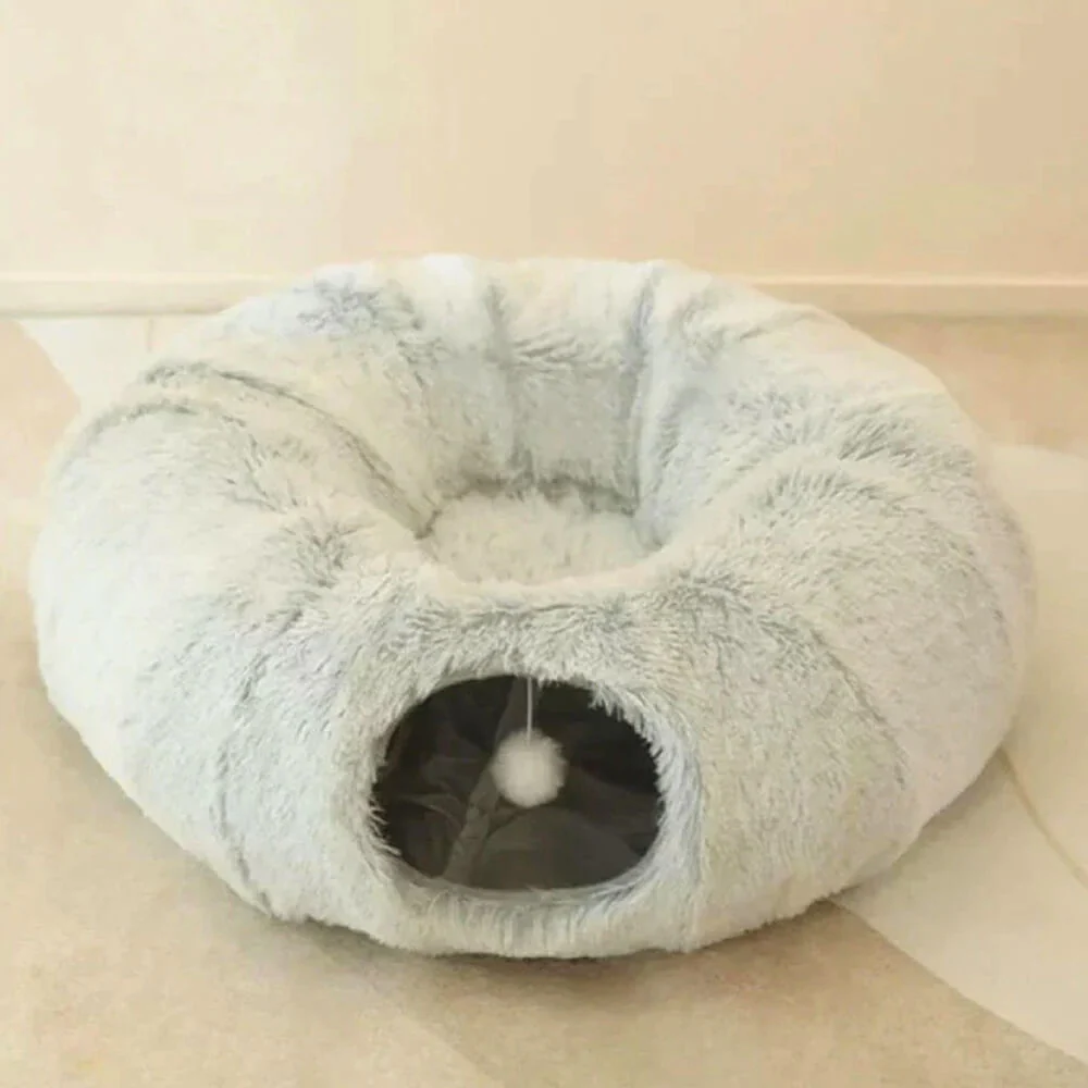Lit tunnel d'intérieur pour chat rond et doux pliable 2 en 1 - Image 3