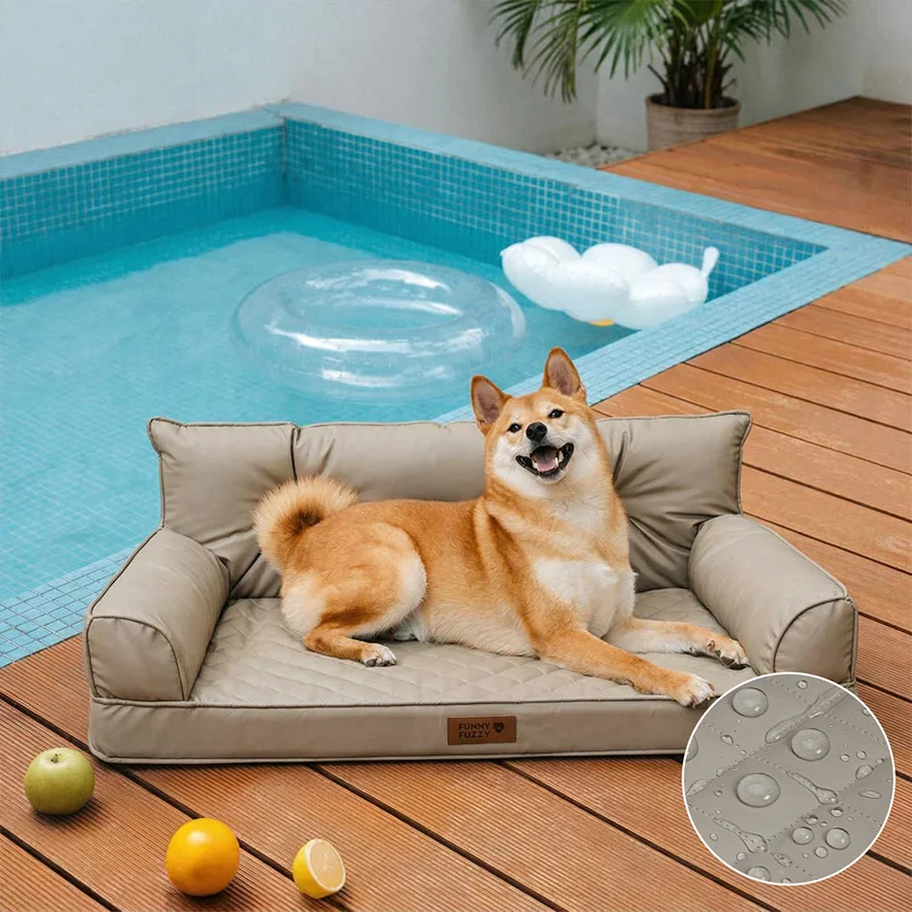 Luxe lit pour chien orthopédique grand en cuir synthétique pliable - Extérieur