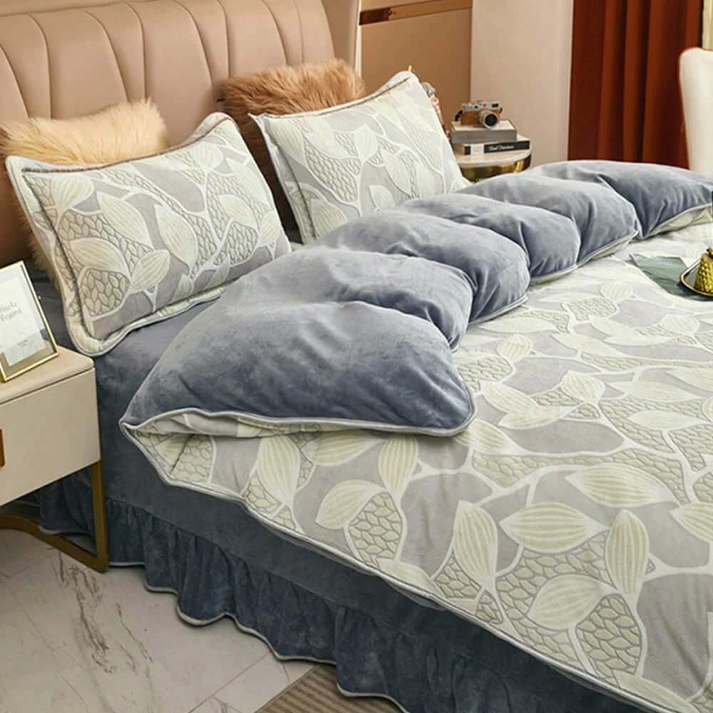 Parure de draps en velours lait à motif botanique élégant - Image 9