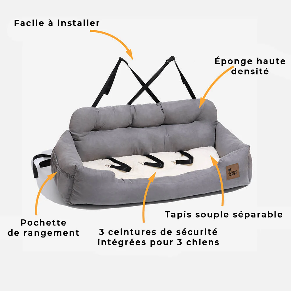 Siège Auto Sécurisé pour Chiens Moyens et Grands - Style Traversin pour Banquette Arrière - Image 3