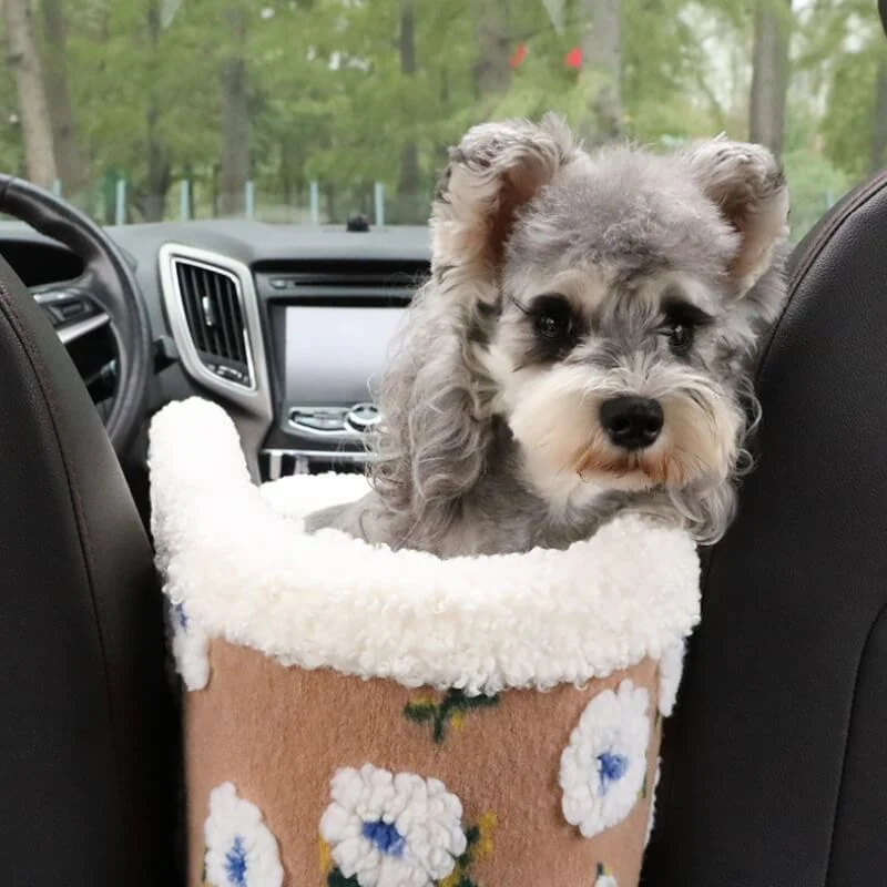 Siège de voiture à fleurs pour animaux de compagnie en laine pour console centrale - Image 3