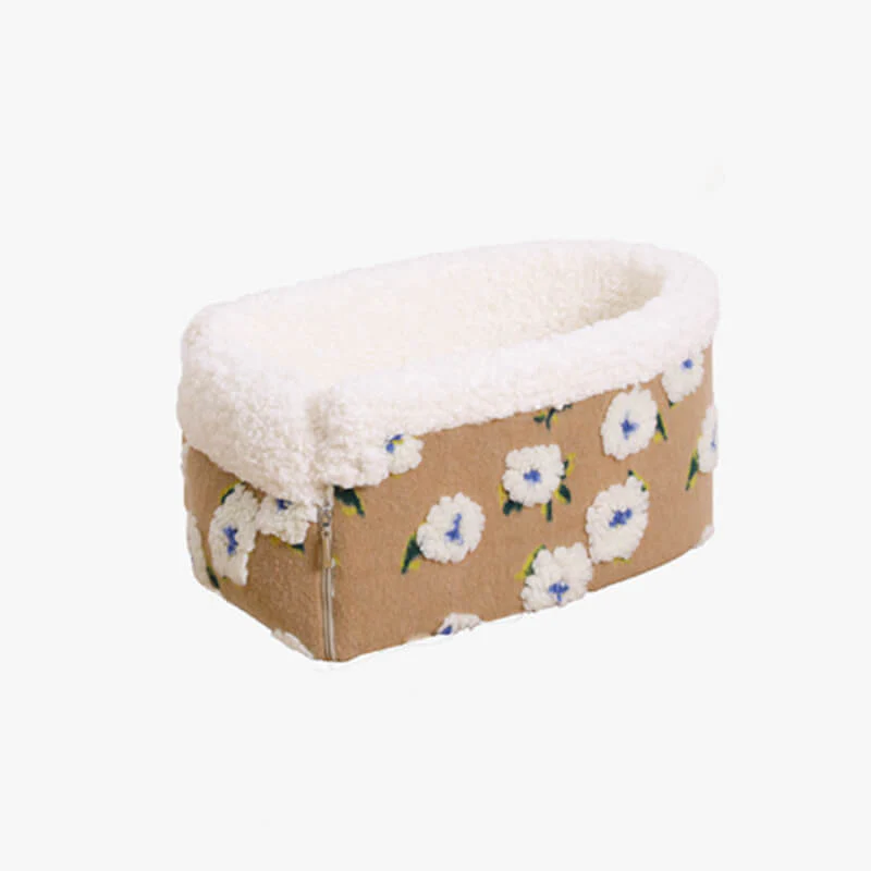 Siège de voiture à fleurs pour animaux de compagnie en laine pour console centrale - Image 4